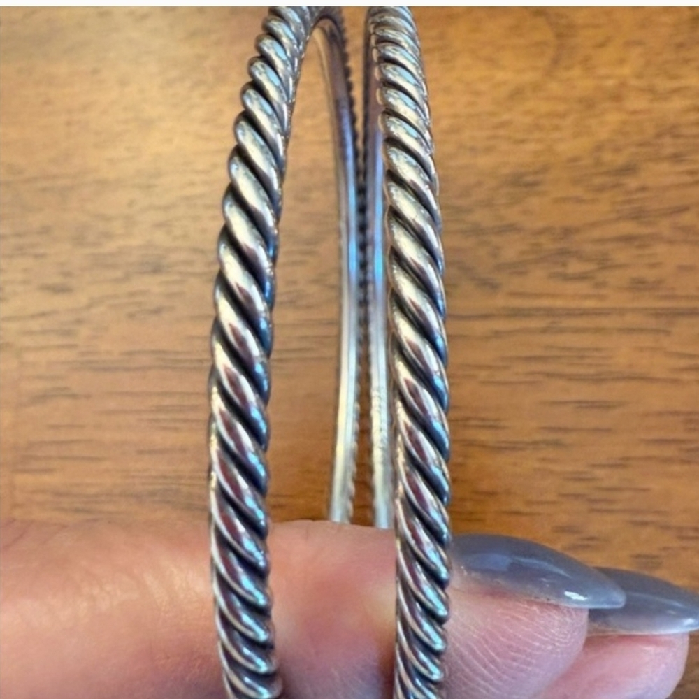 David Yurman Silver Cable Classic Bangles - Picture 2 of 8